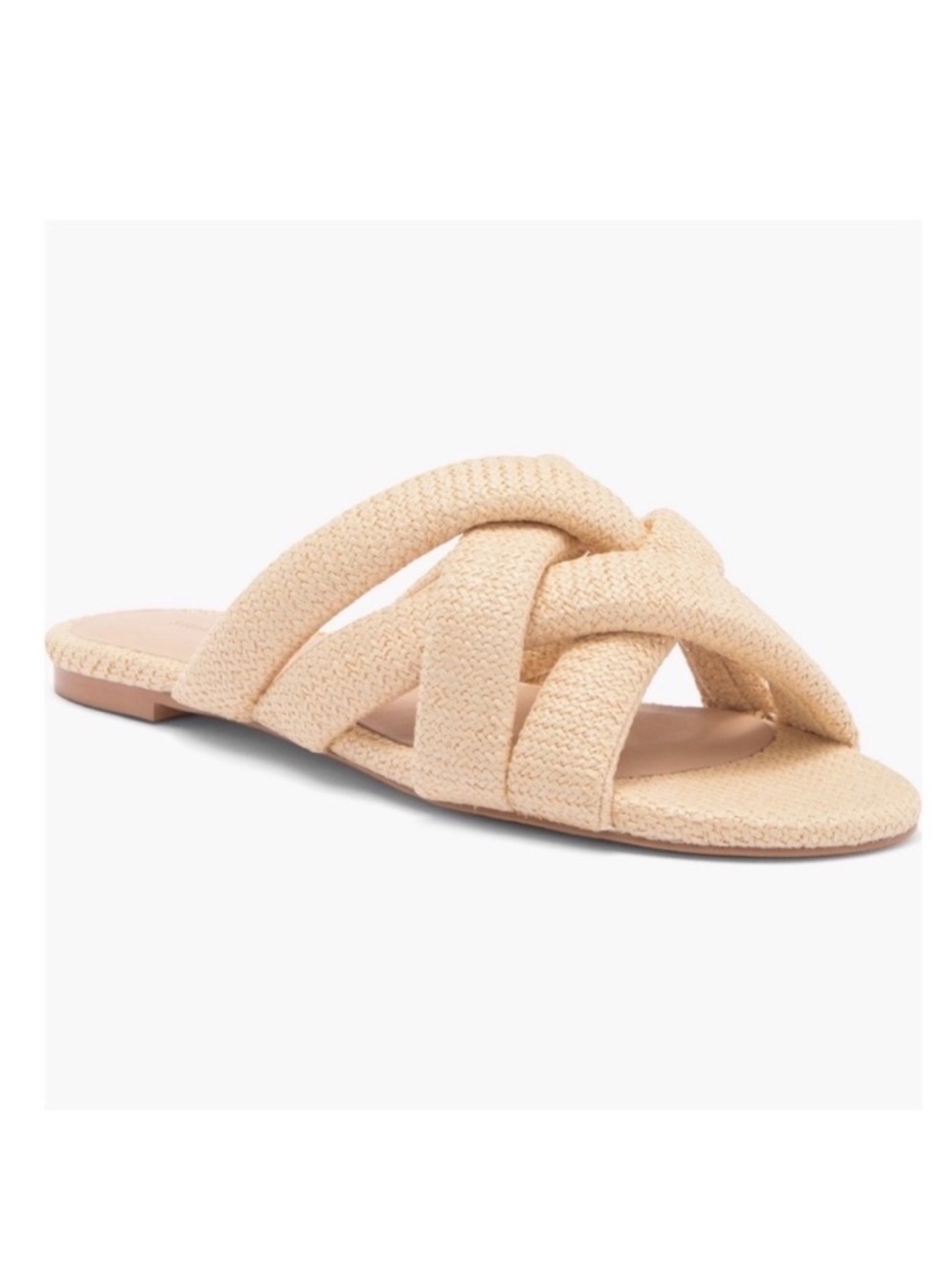 Stuart Weitzman Natural Crossover Herringbone Raffia Slide Sandal Size 9